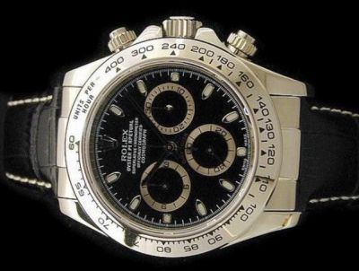 Replica Rolex Daytona Watch Black Dial Black leather band